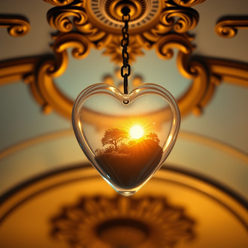 Glass Heart with Miniature World, Hyperrealistic Image