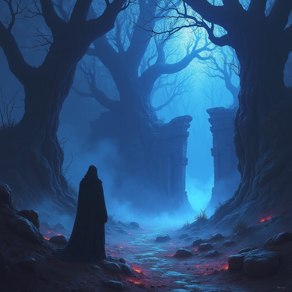 Mystical Realm Figure in Ominous Glow