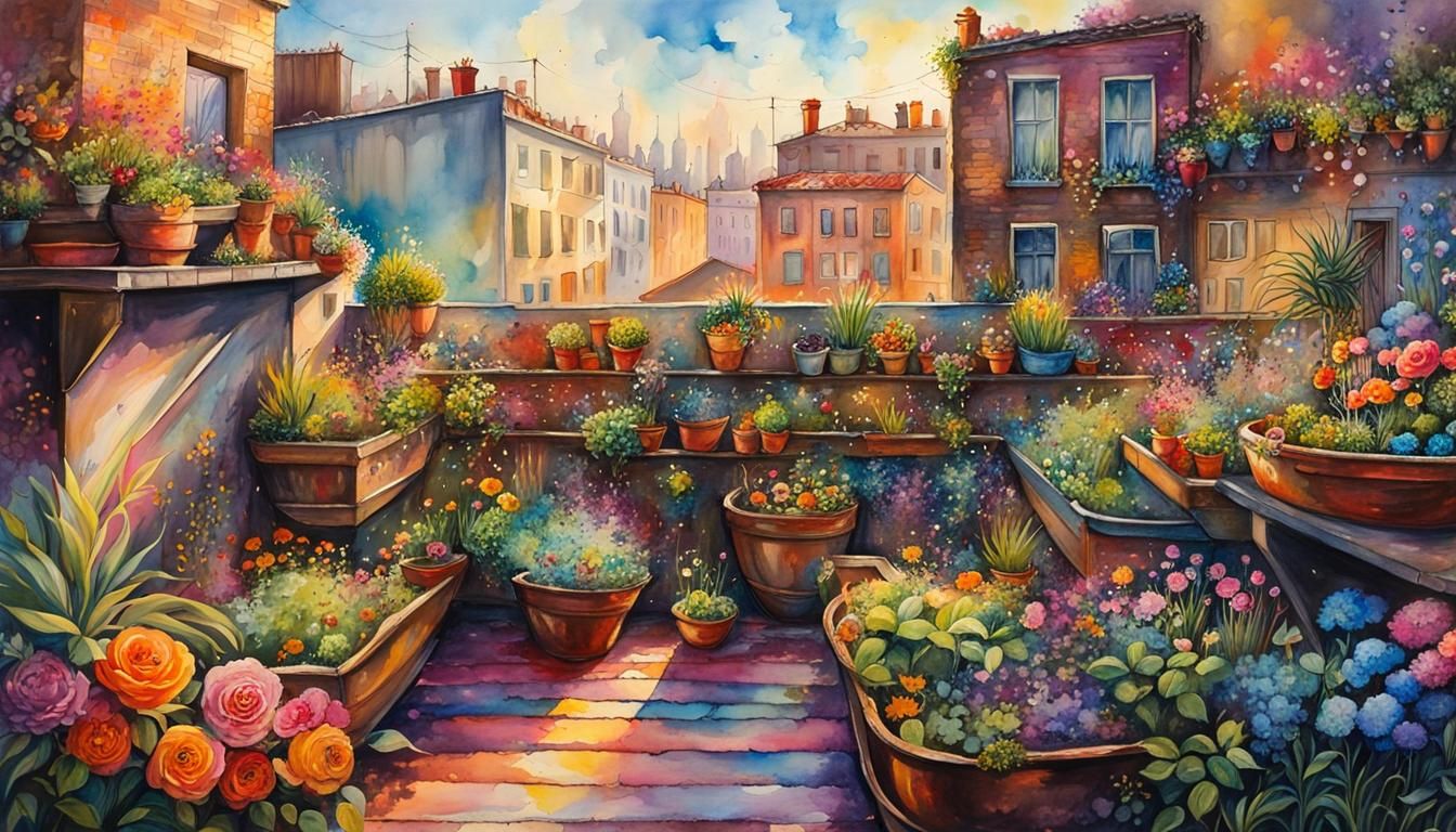 Rooftop Garden of Love: Watercolor Street Art