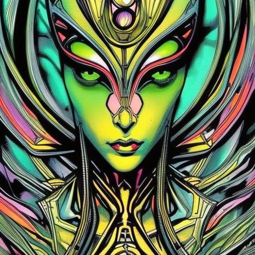 Alien Supermodel Concept Art in Inkpunk Style
