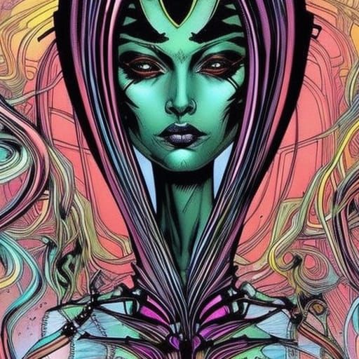 Alien Supermodel with Three Eyes: Inkpunk Concept Art