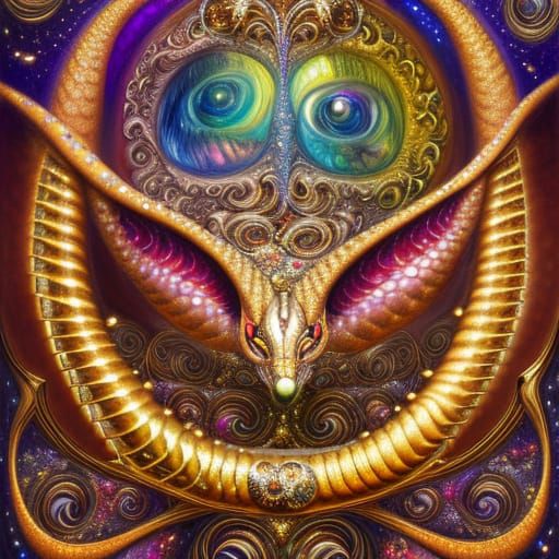 Glittering Fractal Viper with Gold Fangs