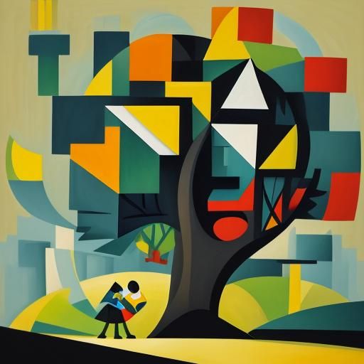 Polluted Factory Scene in Abstract Cubism Style