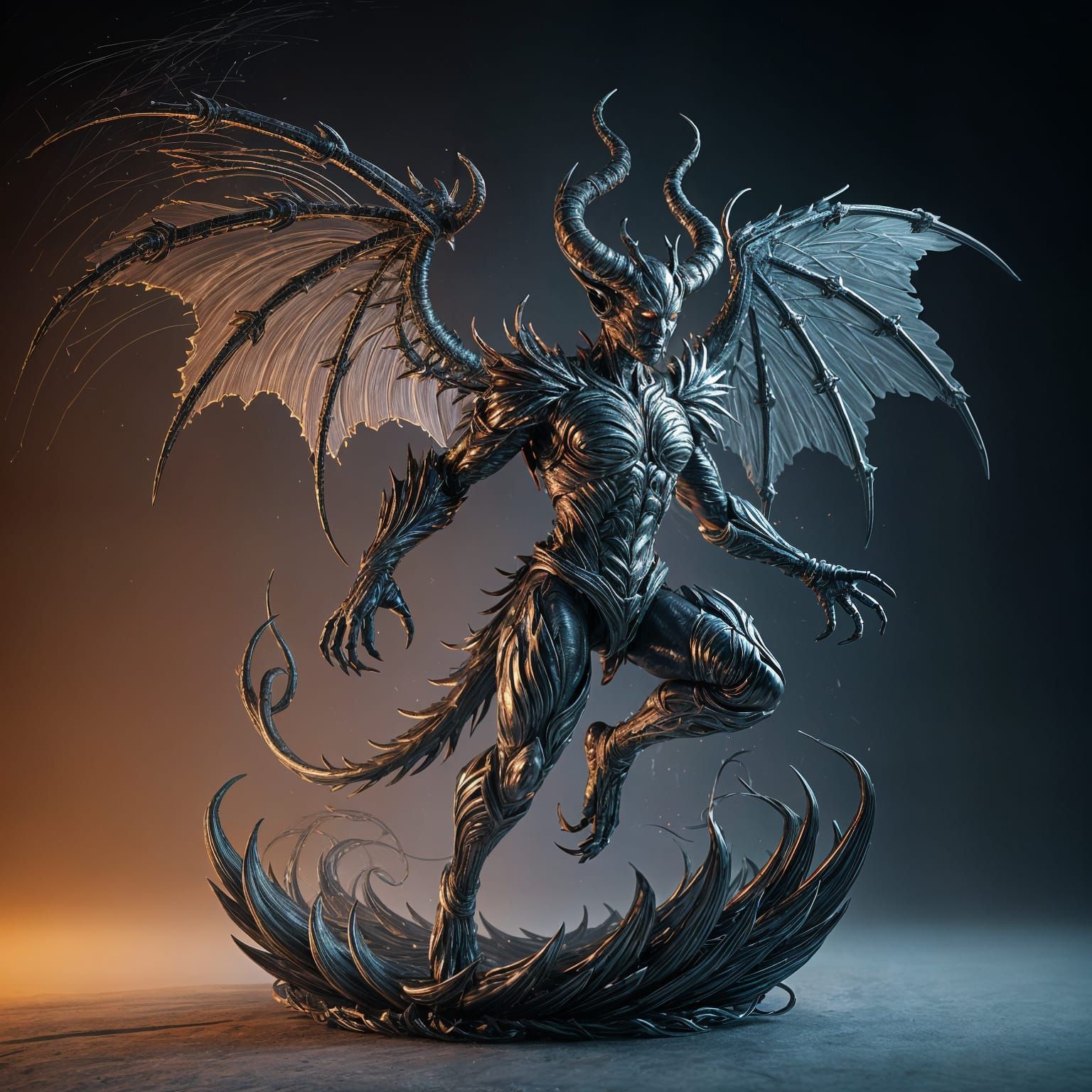 Metallic Demon Mid-Leap in Dark Fantasy Style