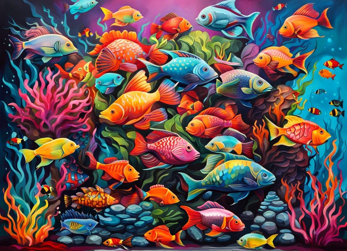 Exotic Fish Aquarium in Graffiti Art Style