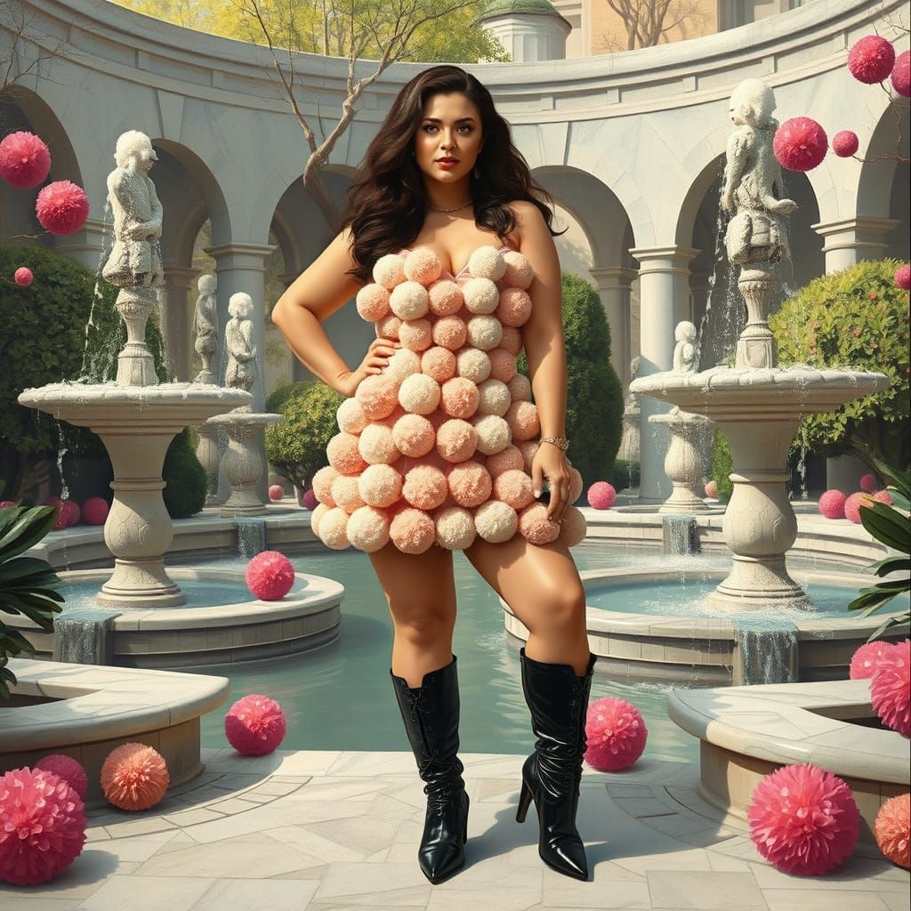 Pom Pom Minidress in Art Nouveau Melting Oil Paint