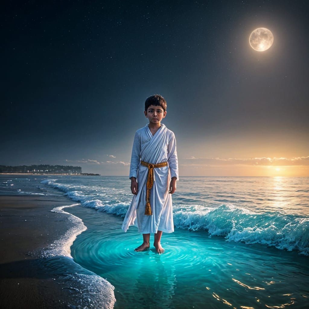 Lord Shiva's Son Controls the Waves in Mystical Beach Scene