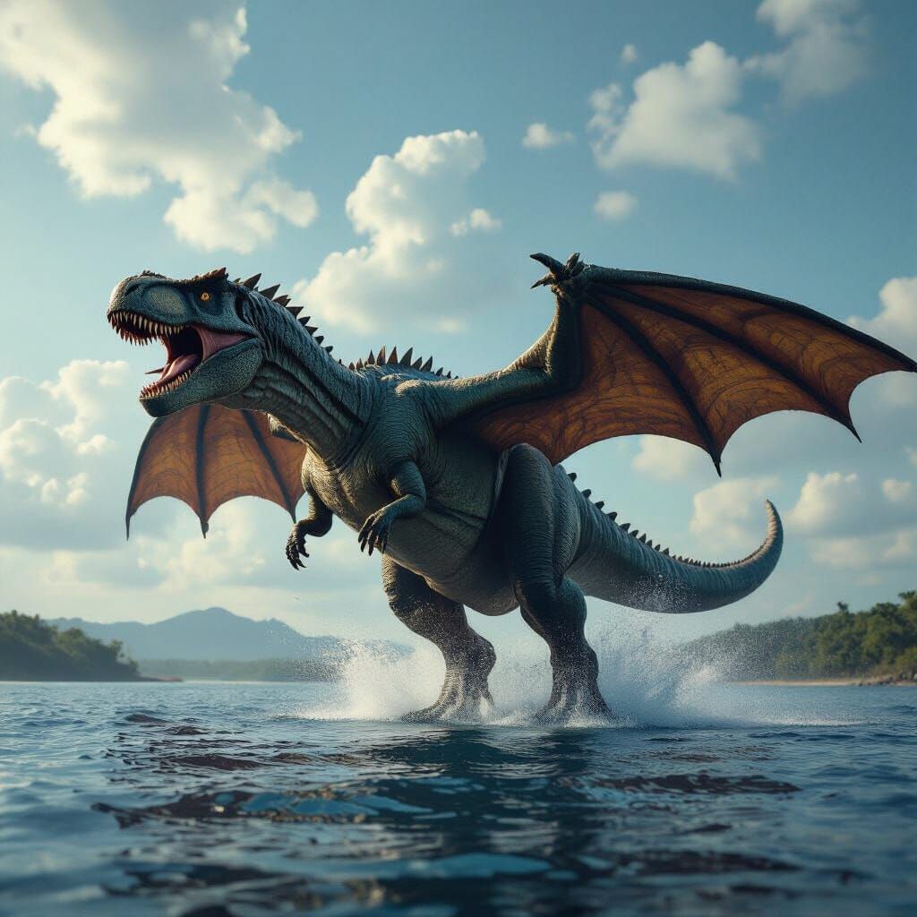 Colossal Winged Dinosaur Soaring and Diving, Cinematic Style