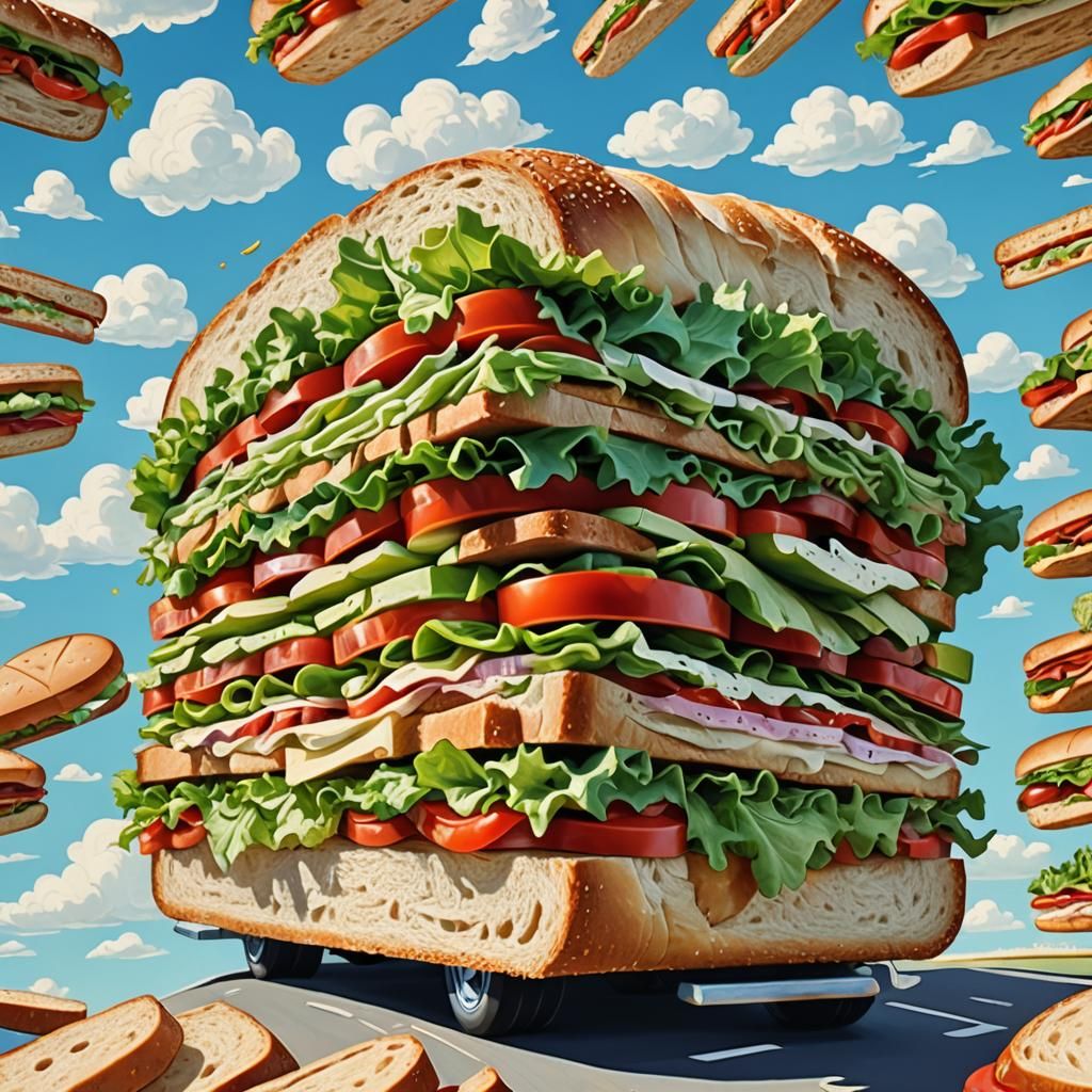 Giant Sandwich Rolls Down Street: Whimsical Pop Art