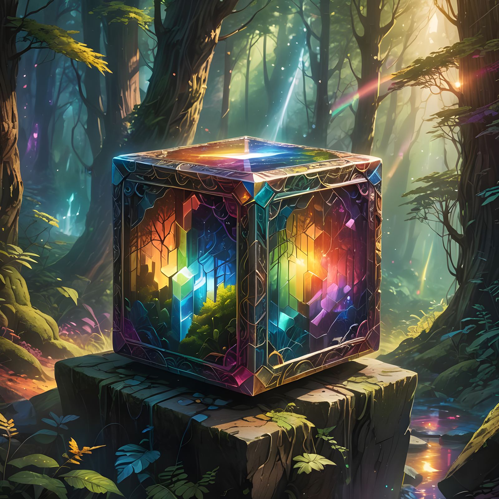 Rainbow Prism Cube: Detailed Fantasy Concept Art