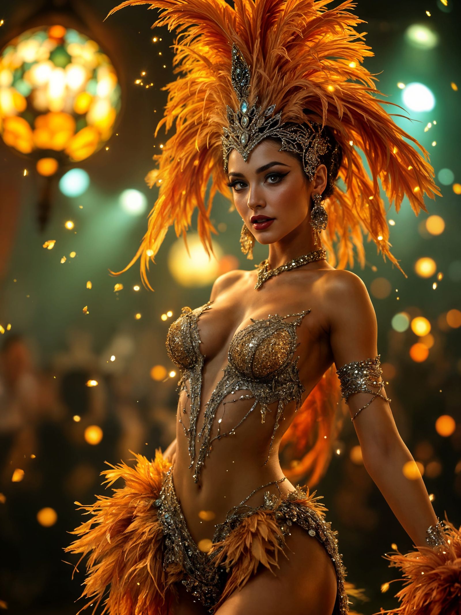 Vintage Cabaret Dancer in Sequins and Feathers