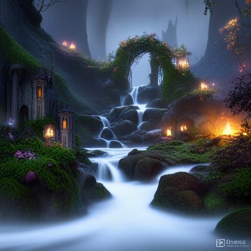 Fairies in Misty Woodlands: Detailed Matte Painting