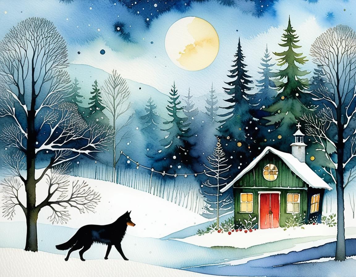 Winter Forest Watercolours in Whimsical Style