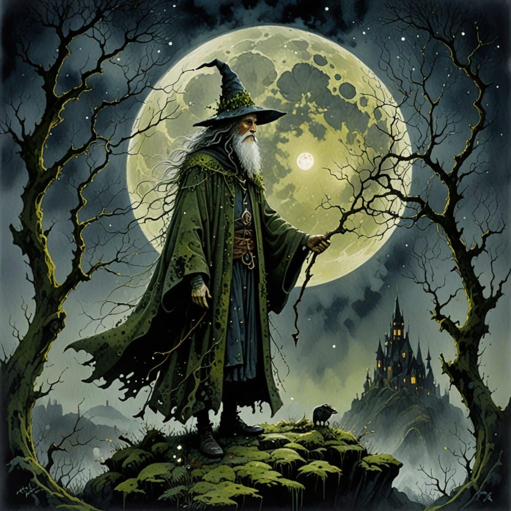 Grimdark Moss Wizard in Intricate Digital Painting