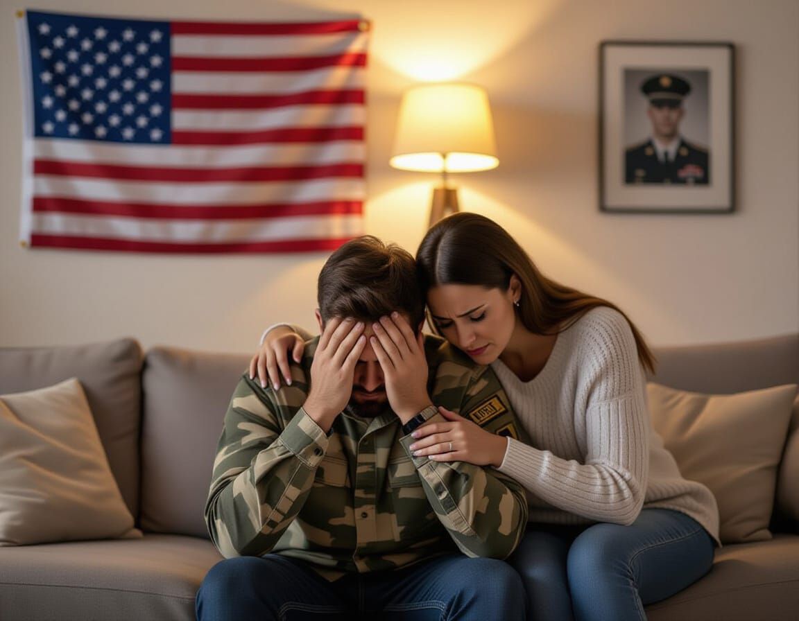 Grieving Parents in Dimly Lit Living Room