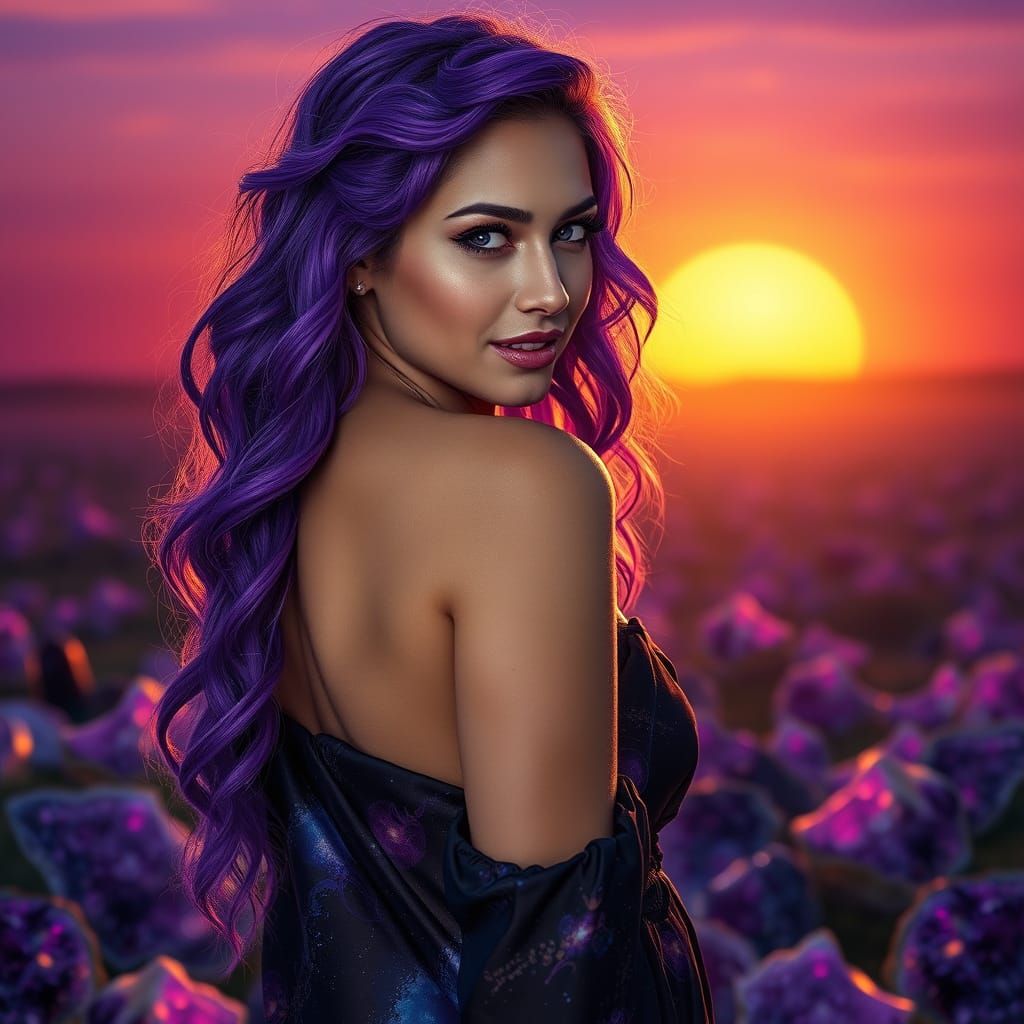 Surreal, Ultra-Photorealistic Maiden in Amethyst Vale at Pur...