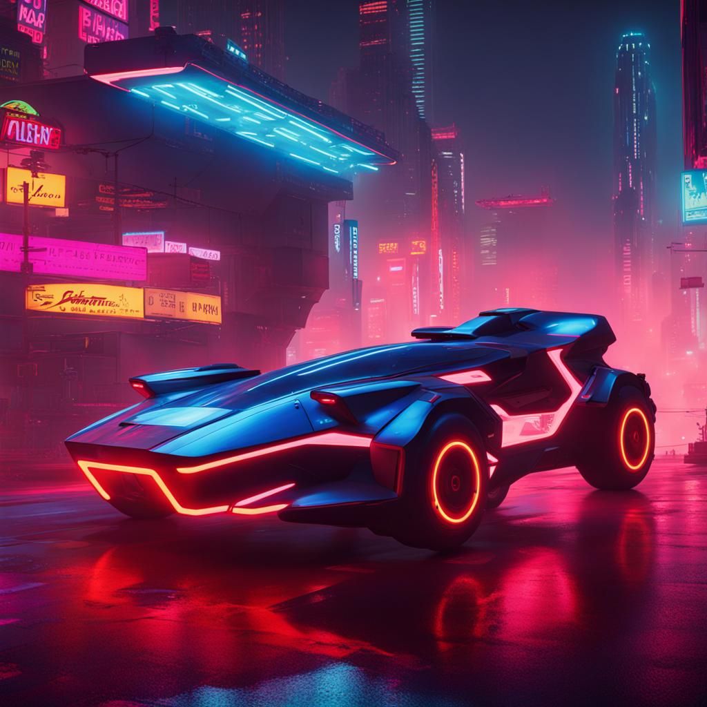 Futuristic Police Flying Car in Cyberpunk Style