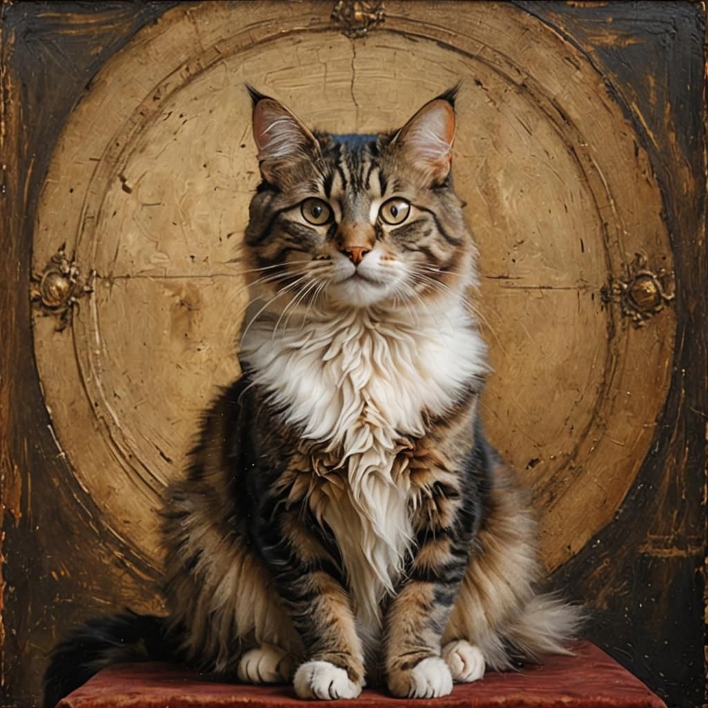 Cat Posing as Salvator Mundi in Renaissance Style