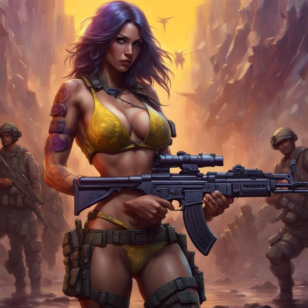 Bikini Warrior Leads Army: Dark Fantasy Art