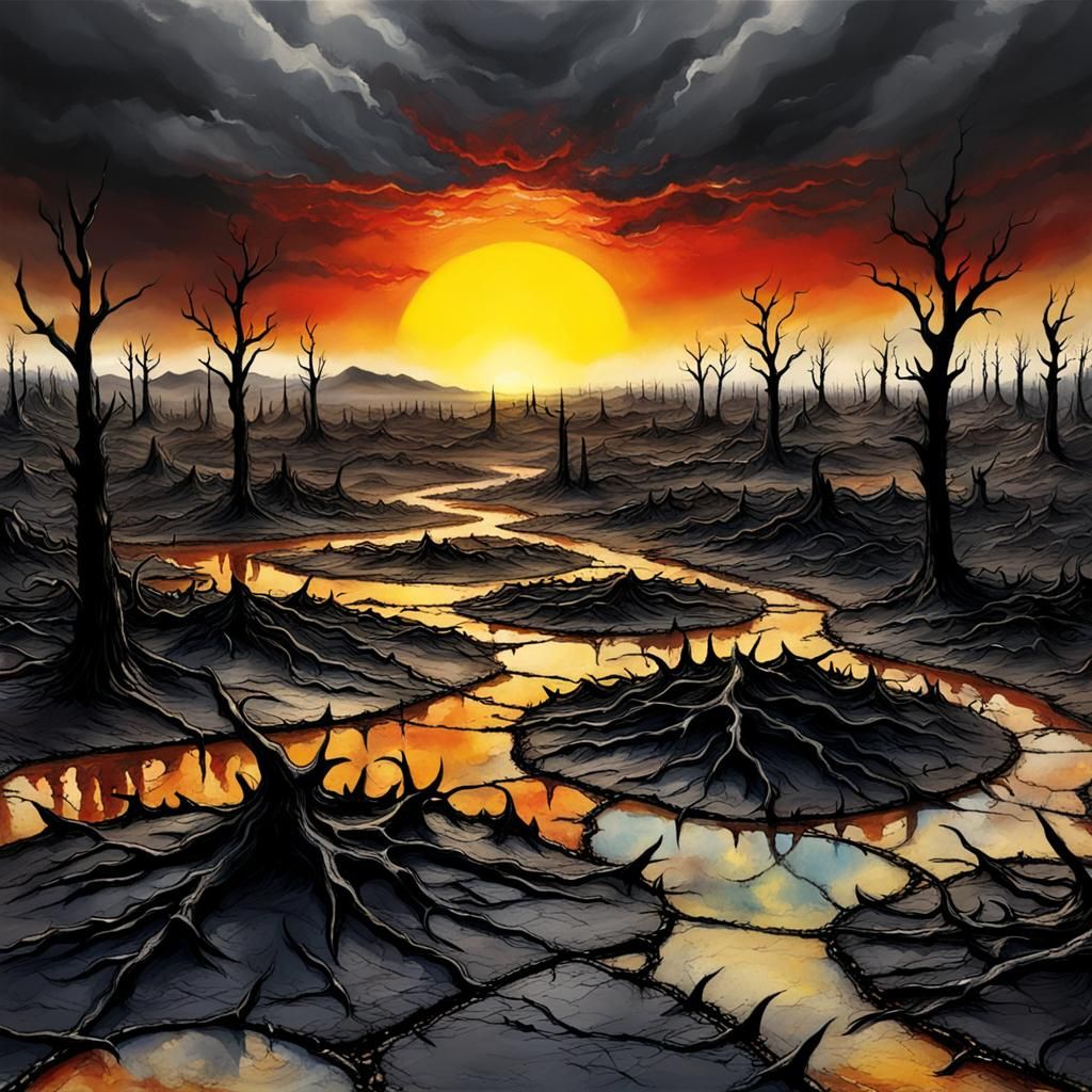 Encaustic Wasteland Under Malevolent Sun