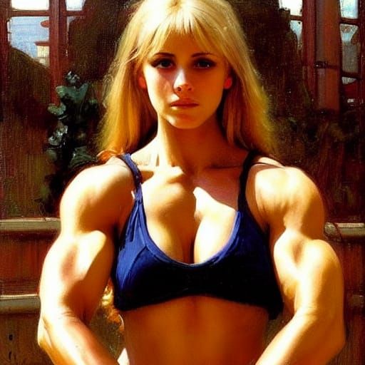 Classical Painting of a Blonde Bodybuilder