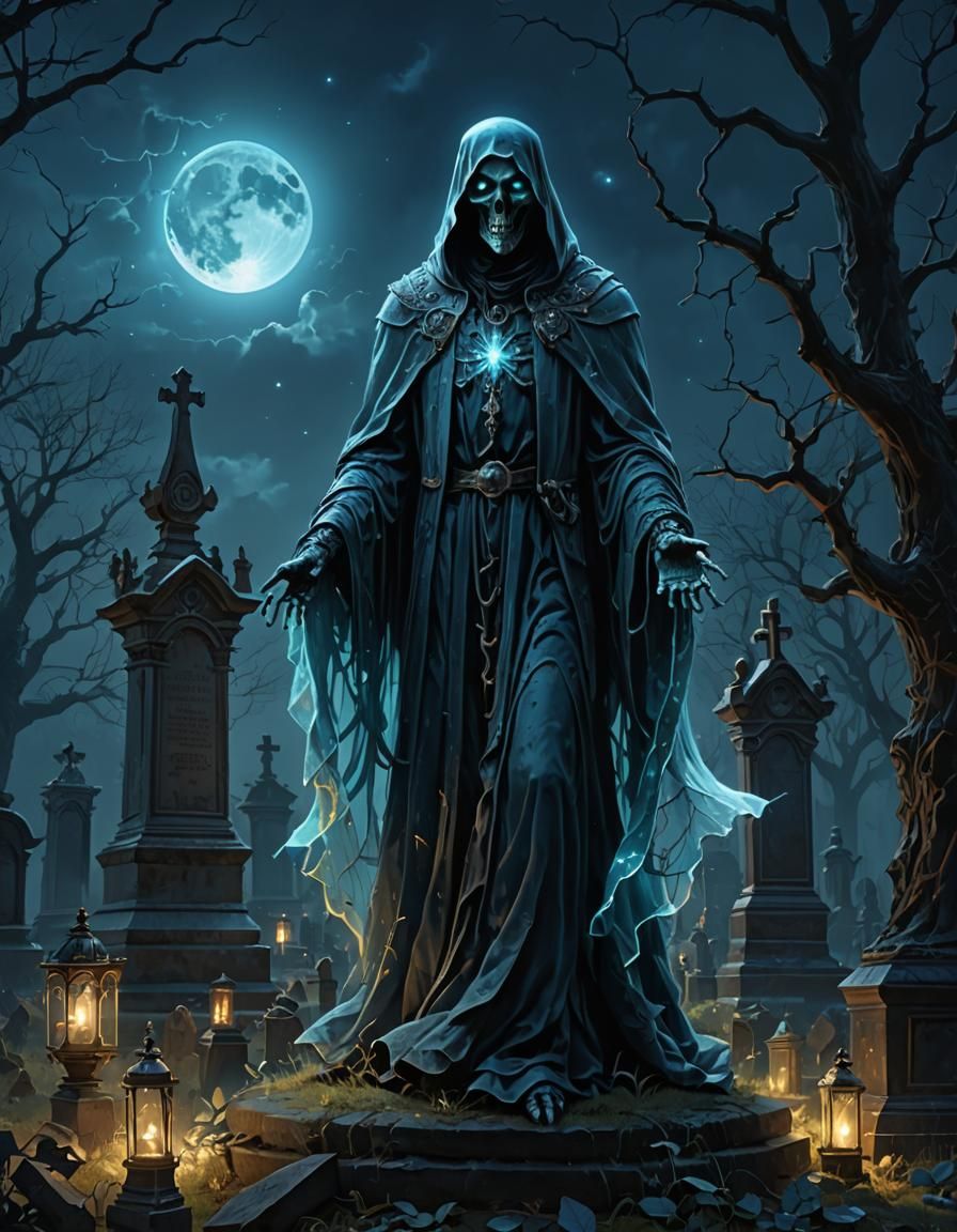 Ethereal Ghost in Victorian Graveyard, Digital Art