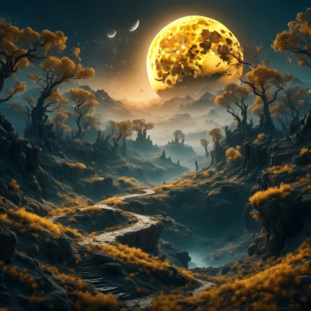 Detailed Matte Painting of a Light Yellow Moon