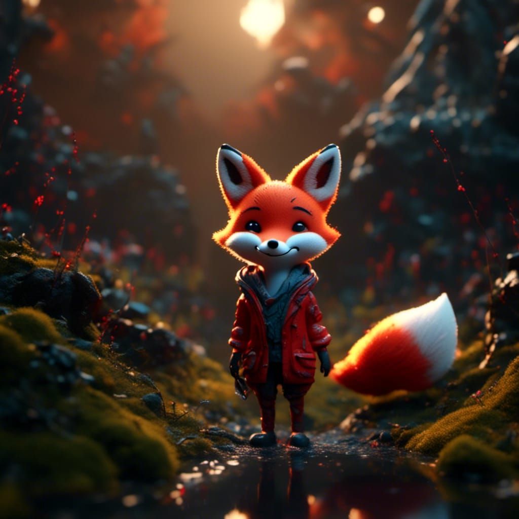 Cute Fox with Evil Smile, Detailed Digital Art