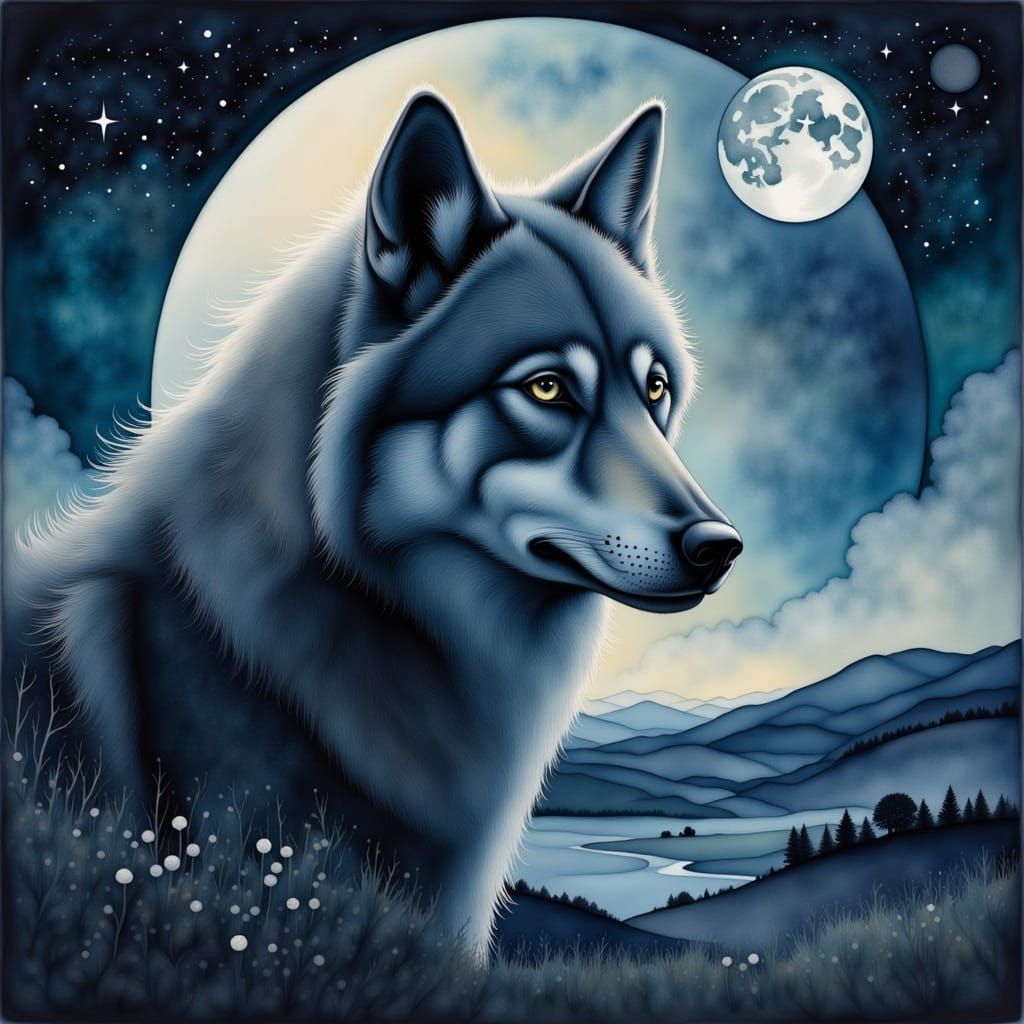 Liquid Ink Moonwolf Illustration