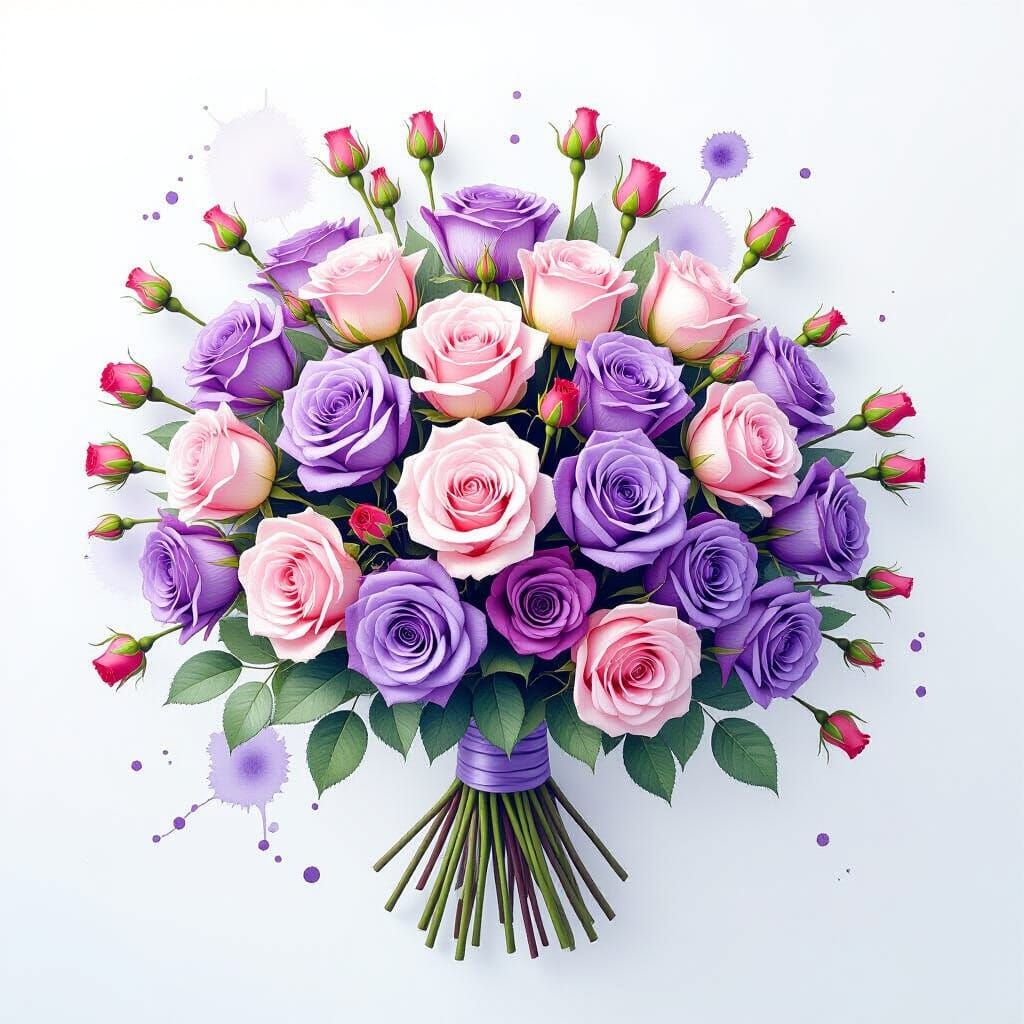 Bouquet of Lavender Roses in Expressive Watercolour Style