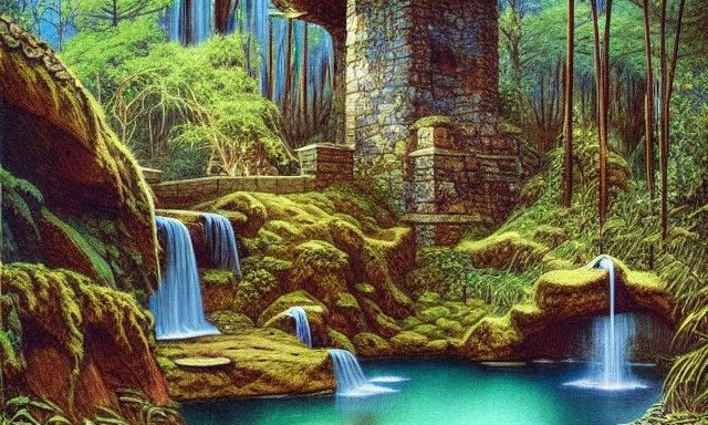 Cavern Stairway to Forest: Fantasy Illustration