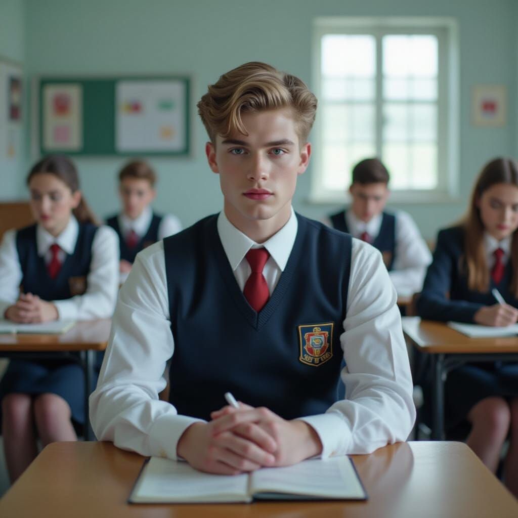 Student in Catholic Uniform: Cinematic Film Still