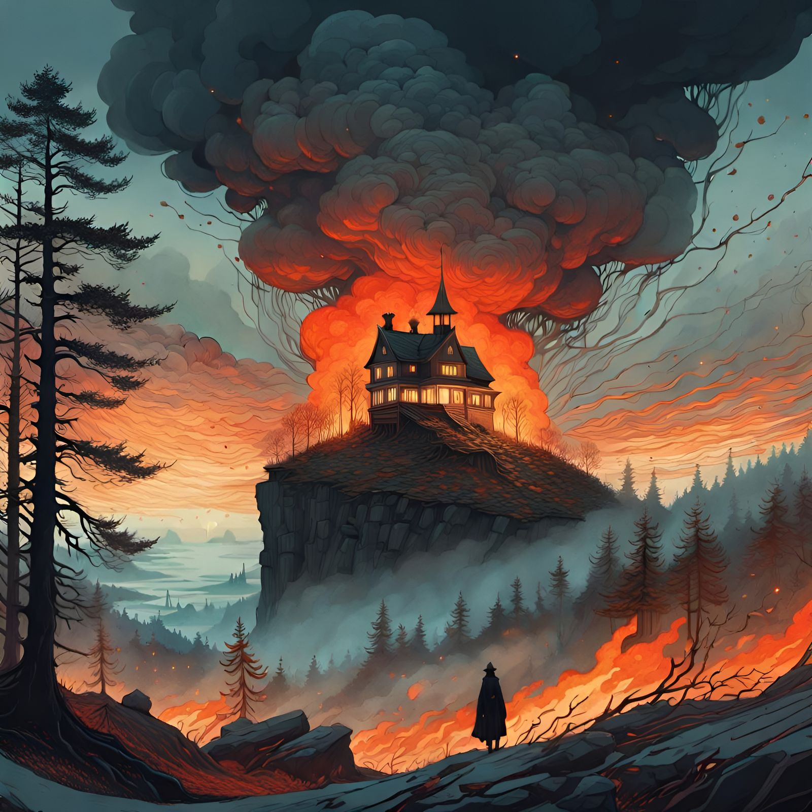 Fiery Landscape Painting in Romantic Style