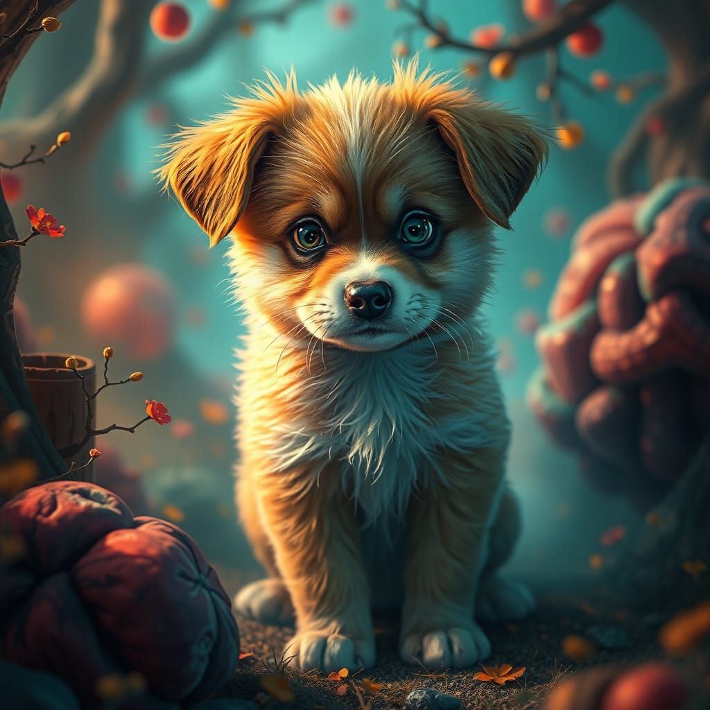 Dreamlike Puppy in Whimsical Matte Painting