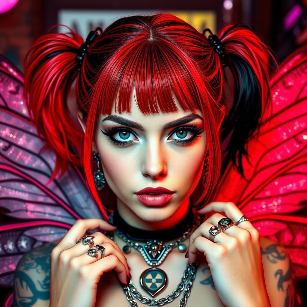 Punk Rock Fairy with Red and Black Hair