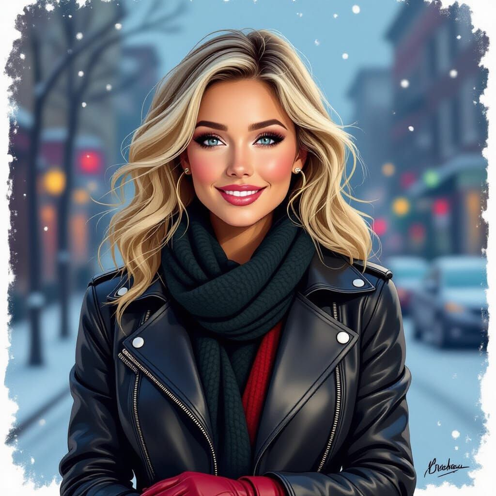 Stylish Woman Bundled Up on Cold Night