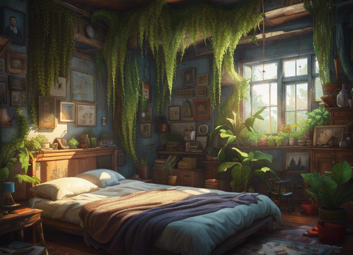 Boho Bedroom Oasis: Photorealistic Digital Illustration