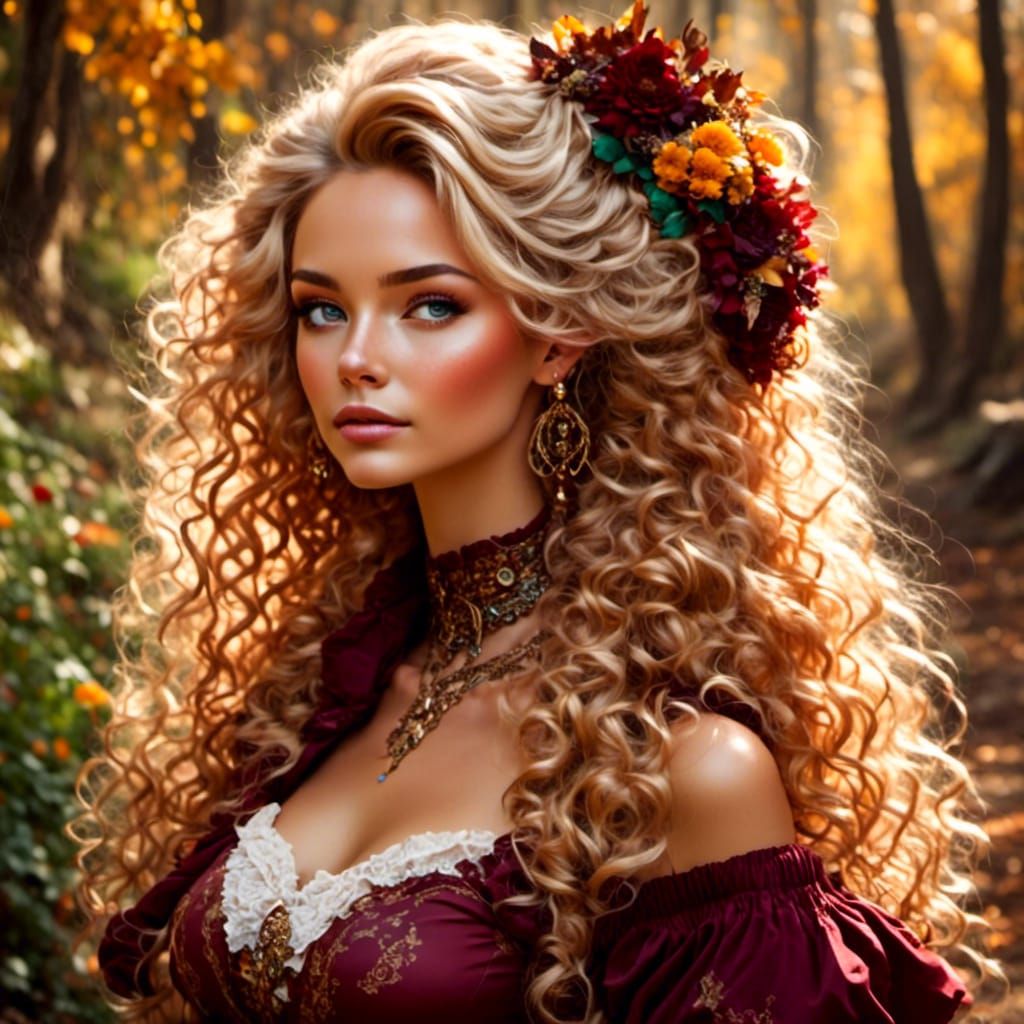 Fantasy Portrait with Flowing Burgundy and Blonde Hair