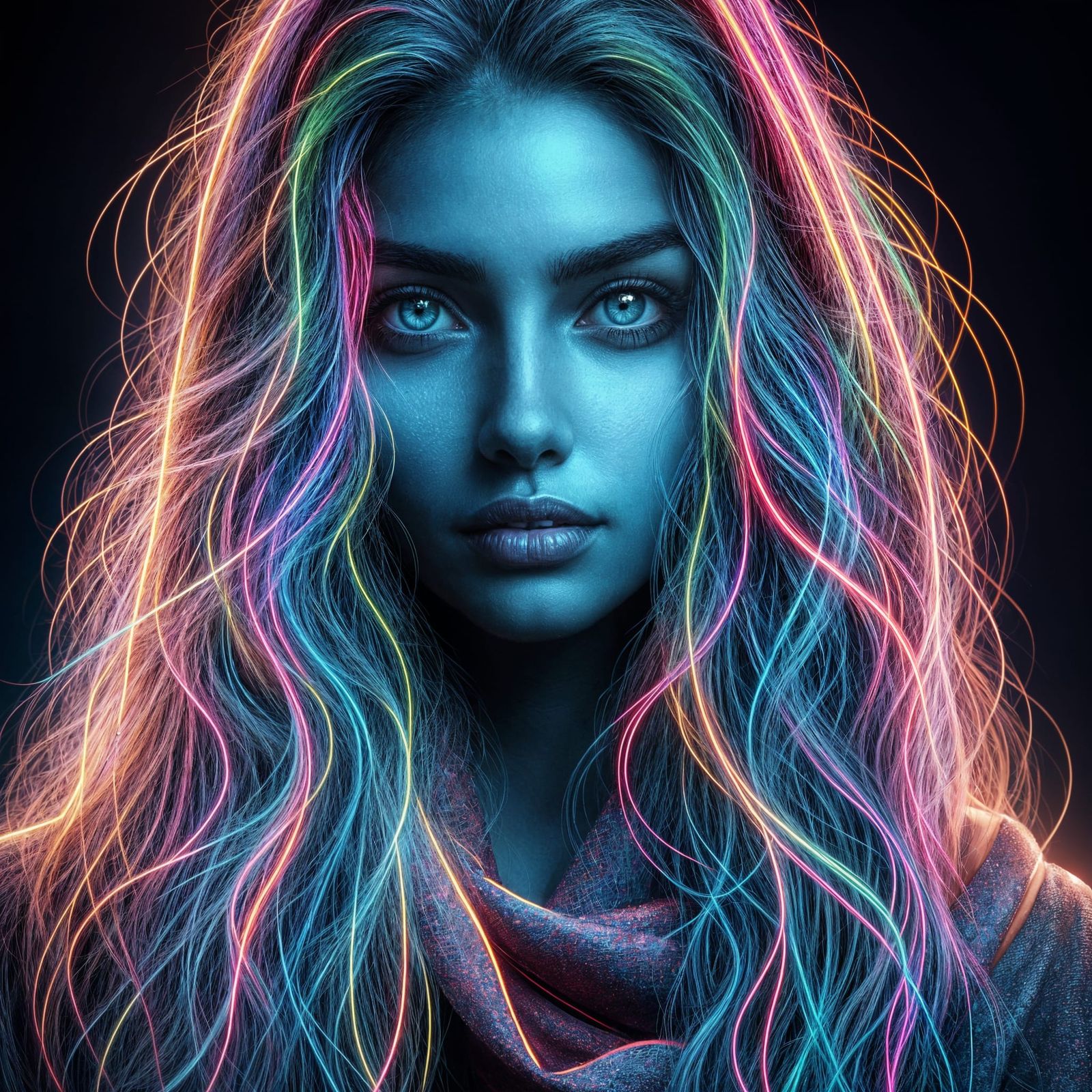 Neon Portrait of Middle-Eastern Woman in Futuristic Style
