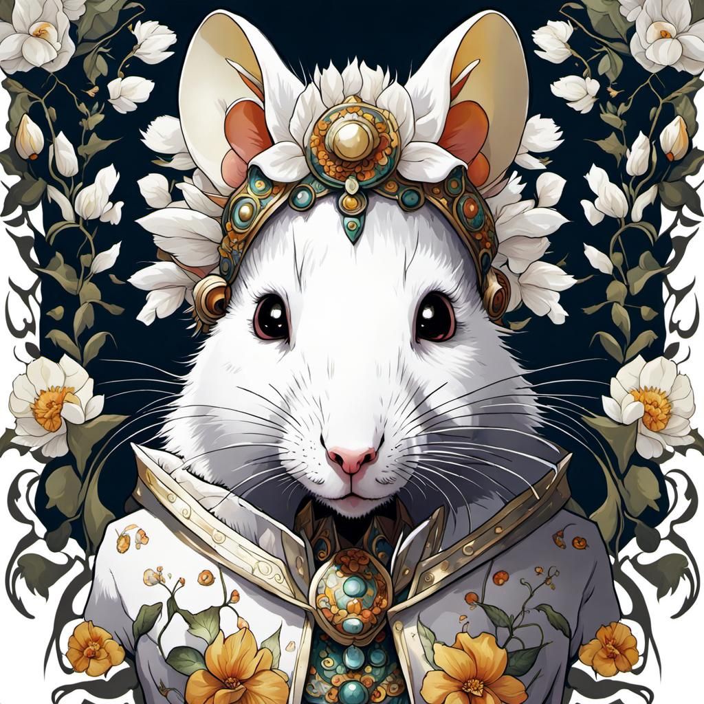 Flower Punk Rat Fursona Portrait