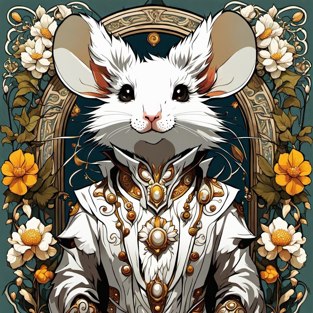 Flowerpunk Rat Fursona in Art Nouveau Style