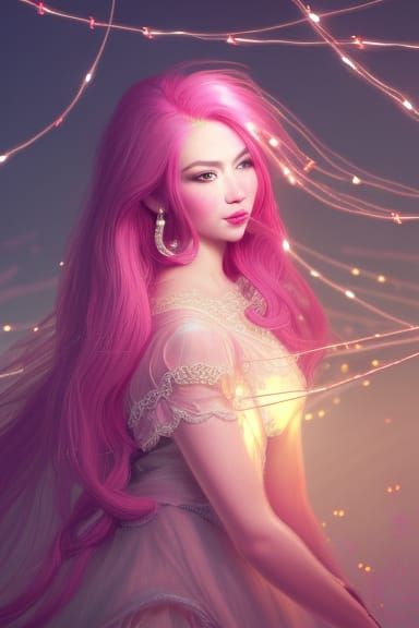Elegant Duchess With Pink Hair in String Lights 4