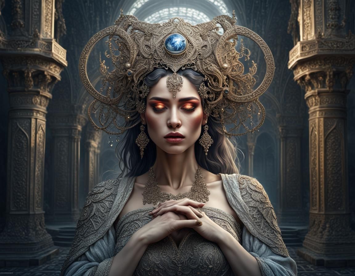 Sad Woman with World on Shoulders: Fantasy Portrait