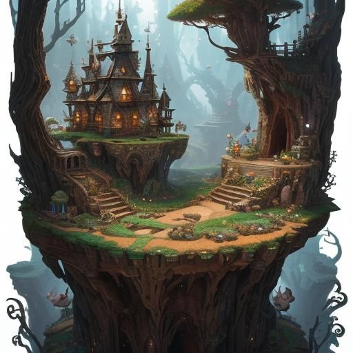 Miniature Mice World Emerging from Fantasy Book