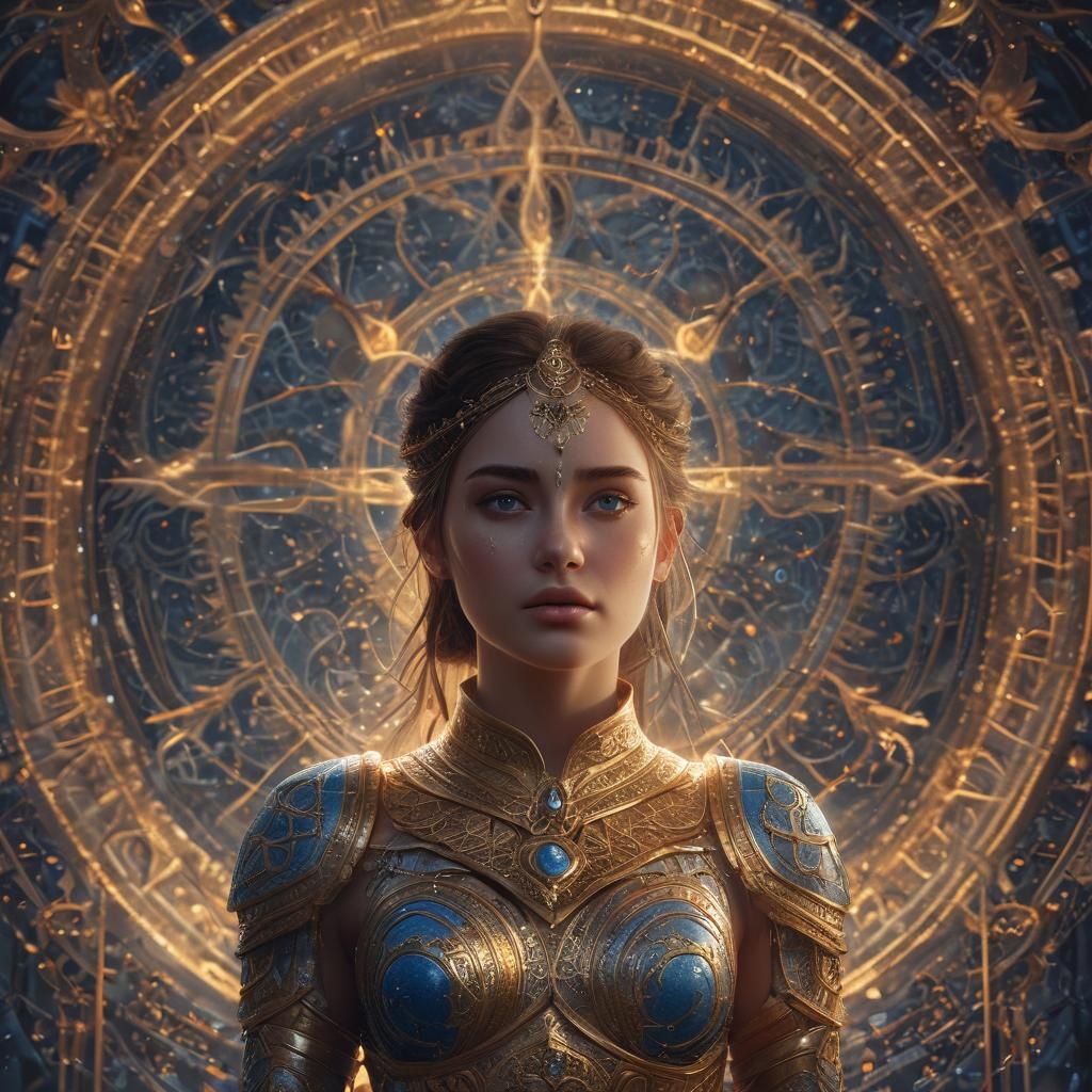 Golden Armored Girl in Mystical Realm: Fantasy Art