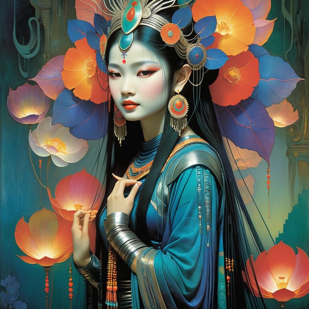 Cambodian Apsara Dancer in Nacreous Lighting