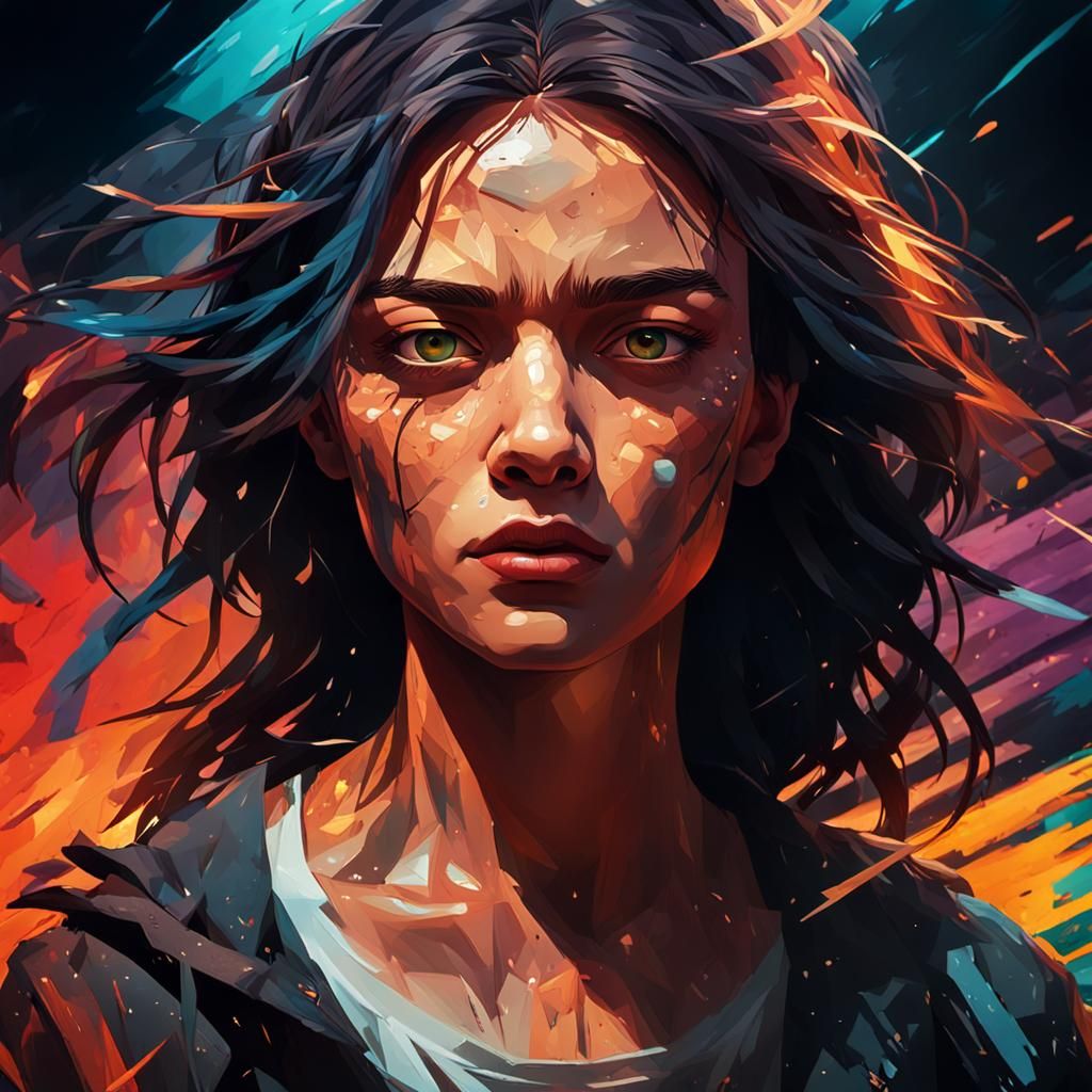 Dramatic Woman's Face in Hyperrealistic Digital Art