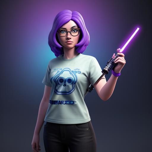 Girl with Lightsaber in Pixar-Style 3D Art