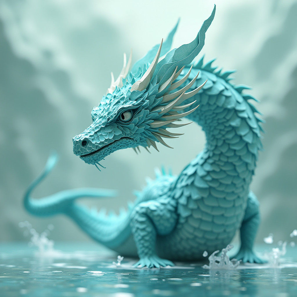 Origami Sea Dragon Papercraft Digital Art