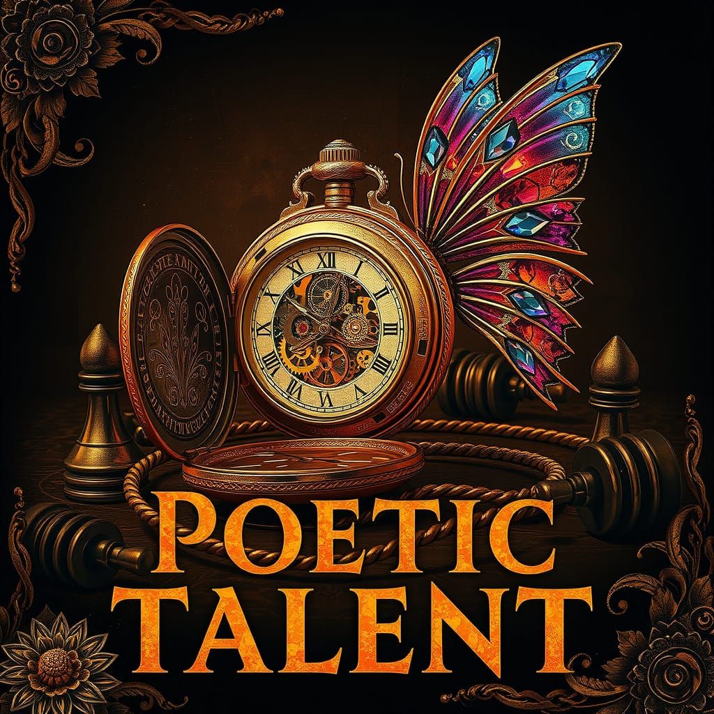 An open steampunk pocket watch sits at the center of the com...